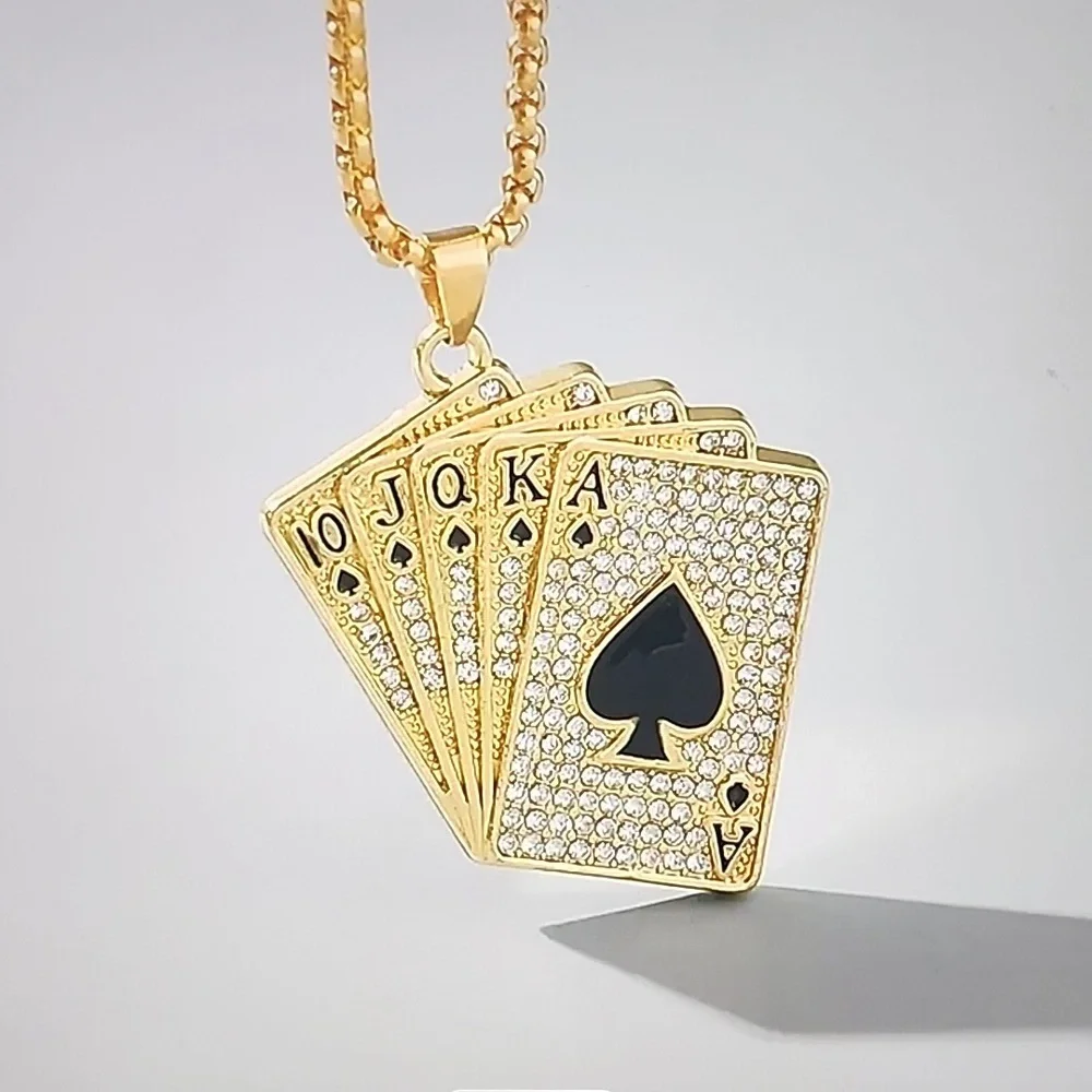 Gold Straight Flush playing card necklace